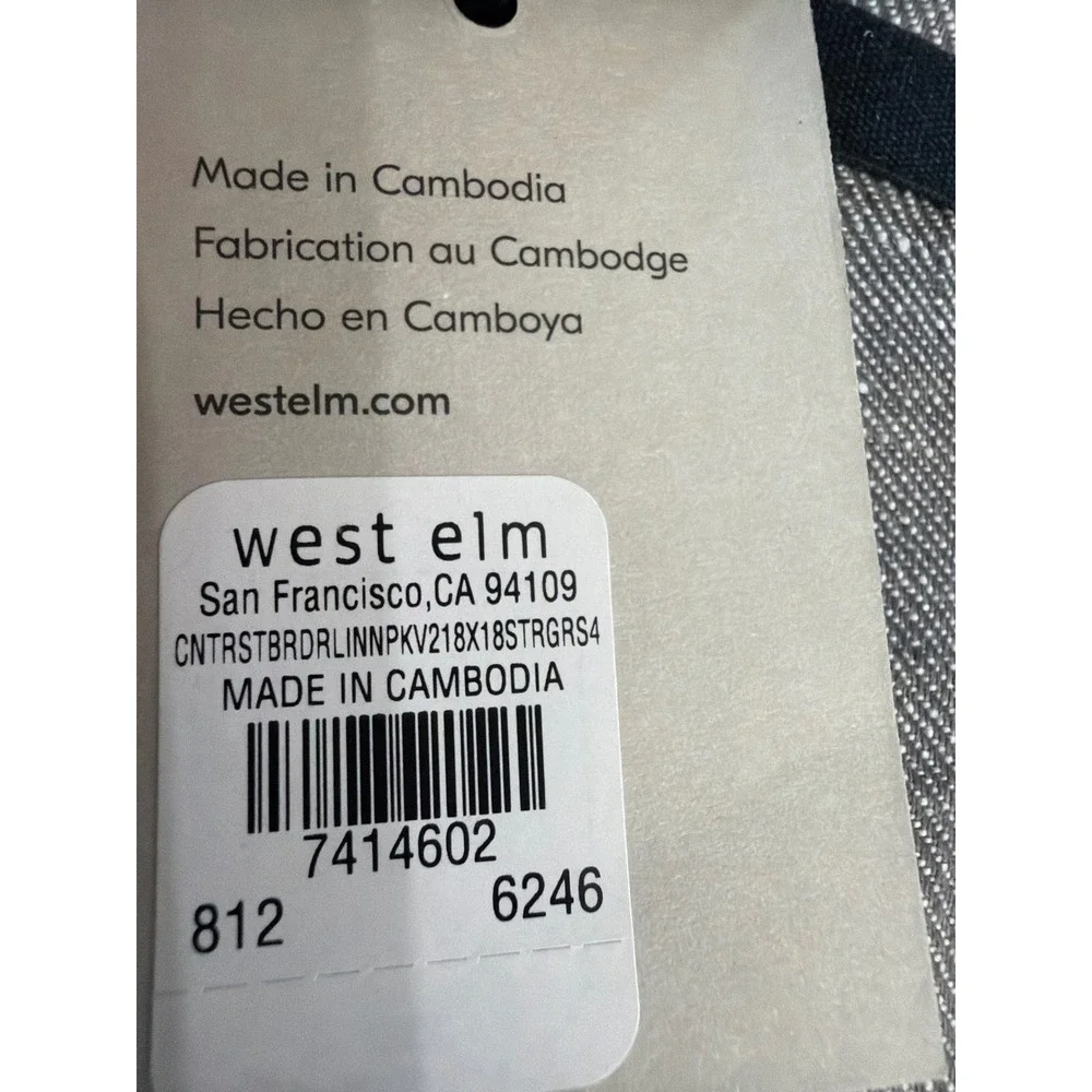 West Elm Contrast Border Linen Napkins Set of 4 Storm Gray Slate Blue 18x18